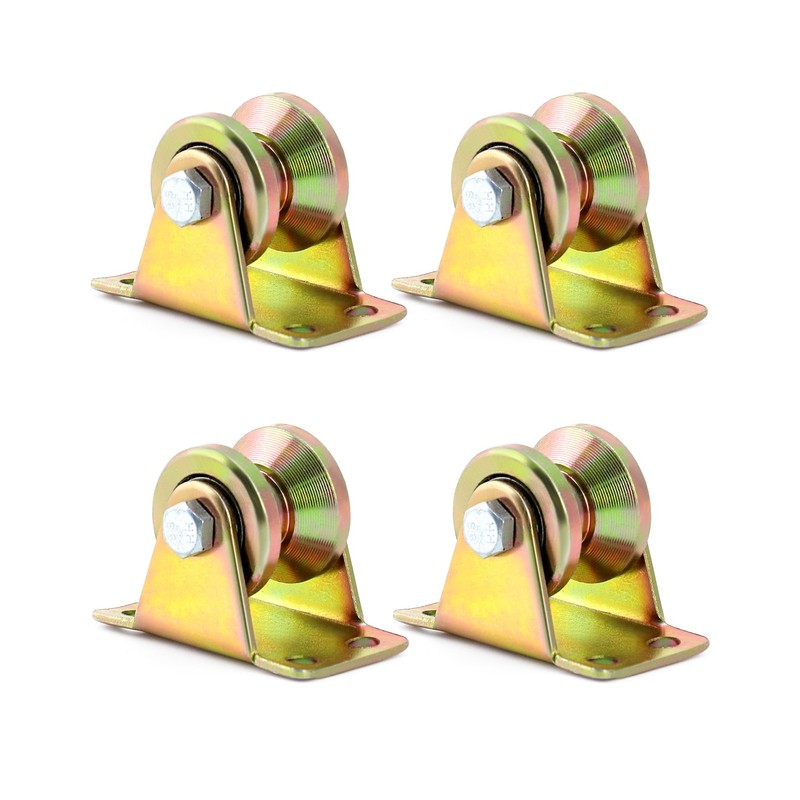 QWORK 1.2" Dia Steel Groove Rigid Caster Wheel, 4 Pack