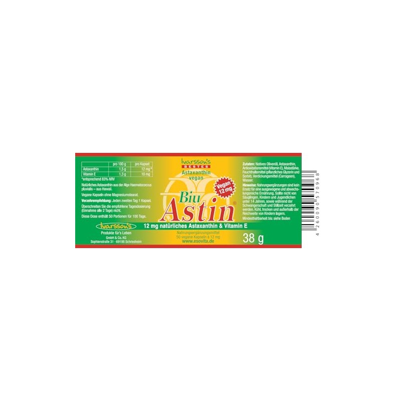Astaxanthin - from Hawaii - BiuAstin vegan - 50 capsules