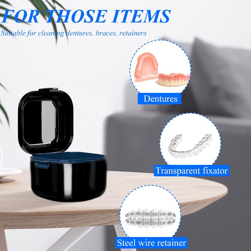 Portable Container for False Teeth, Denture Box with Strainer, Denture