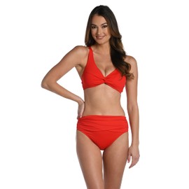 La Blanca Women's Standard Island Goddess Over The Shoulder Underwire Wrap Bikini Swimsuit Top, Cherry, 14