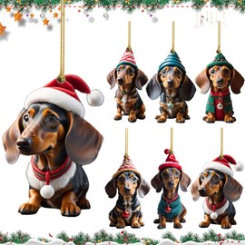 Dachshund Christmas Tree Decoration, Cute Acrylic Dachshund Christmas Tree Decoration, Christmas Decoration Car Pendant, Christmas Pendant Decorations, Dachshund Dog Car Ornament Gifts, Pack of 6