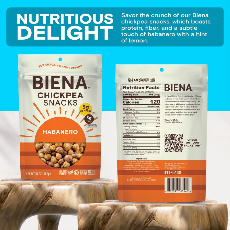 BIENA Chickpea Snacks - Crunchy Roasted Chickpeas - High Fiber