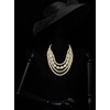 COOLSTEELANDBEYOND Layered Cream Bead Statement Necklace Round and Faceted Wood