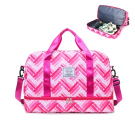 Balakaka Travel Bag Women's Sports Bag 42.5 L, Large Hand Luggage Bag with Shoe Compartment & Wet Compartment, Waterproof Weekender Bag, Swimming Bag with Trolley Straps for Fitness and Travel, pink