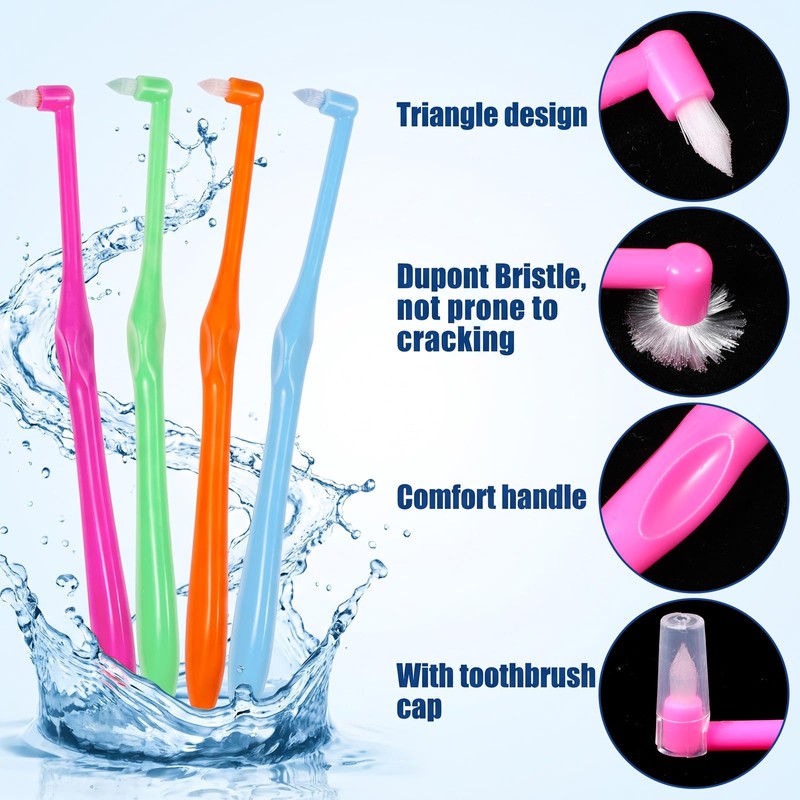 8Pcs Soft End Tuft Toothbrush Orthodontic Tapered Brush Detail Cleaning
