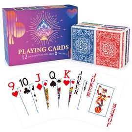 Playing Cards 12 Pack,12 Decks of Cards Bulk, Jumbo Poker Size Card, Large Print Playing Cards for Adults Seniors, 6 Colors, Fun Poker Card for Party Supplies Family Game Night Camping Travel Games