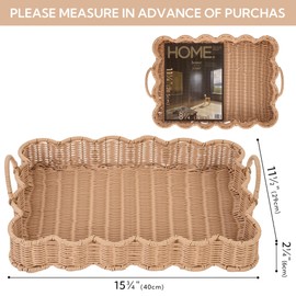 GRANNY SAYS Scalloped Edge Rectangle Serving Tray, Coffee Table Tray, Wicker Serving Trays with Handles, Decorative Tray for Entryway, Coffee Table, Woven Tray for Serving, 15 ¾"×11 ½"×2 ¼"