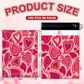 JarThenaAMCS 100Pcs Valentine's Day Poly Mailer 10 x 13 Inch Red Pink Heart Packaging Bags Self Seal Sweet Mailing Envelopes Bags for Small Business Clothing