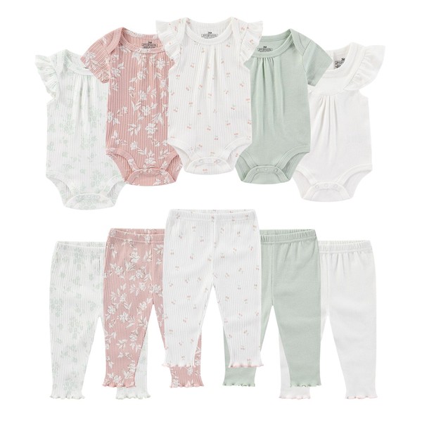 Ruliby Baby Girl Bodysuit and Pant Set Summer Soft Newborn