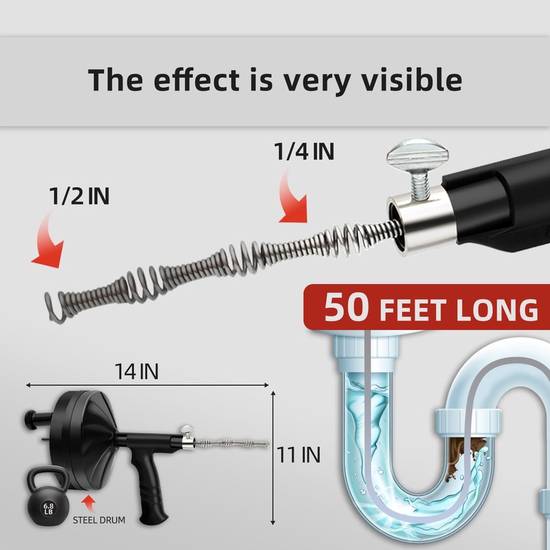 50 FT Drain Snake Auger - Flexible & Powerful Snake