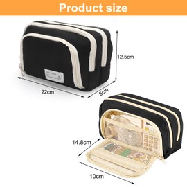 Pencil Case Black Pencil Case Aesthetic Pencil Case 3 Compartments Pencil Case Large Capacity Pencil Case Girls Boys Teenagers Adults Case School Pencil Case Pencil Case for School Office, a, Pencil