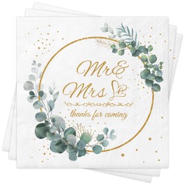 Xunerloy Pack of 40 Serviettes Wedding Eucalyptus, Mr & Mrs Napkins Sage Green Schön Dass Du Da Bist Wedding Napkins Wedding Table Decoration