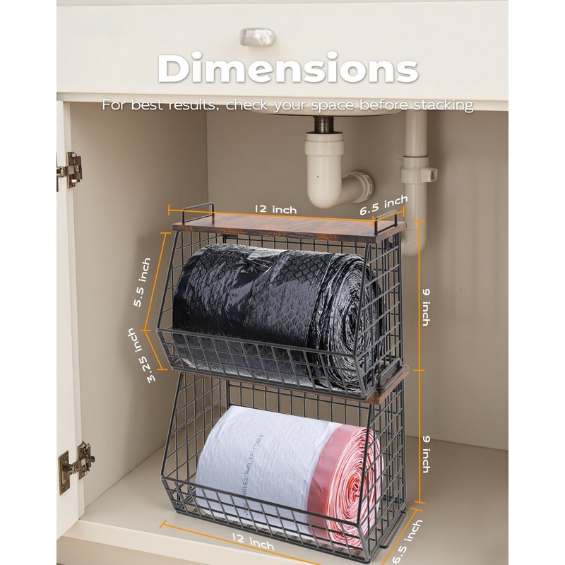 2 Pack Stackable Extra Large Trash Bag Holder Under Sink,