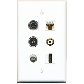 RiteAV 3.5mm CAT6 Coax HDMI RCA-White TOSLINK Flat/Solid Wall Plate [White]