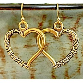 Gold Etched Heart Charm Dangle Earrings Love Romance Valentine Jewelry Earrings for Women #3298FE273