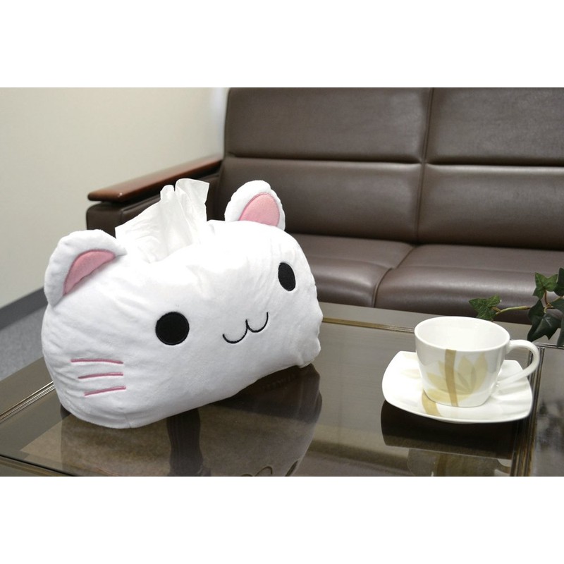 小島通商 ねこ顔ティッシュカバー 白猫 30cm×20cm×18cm