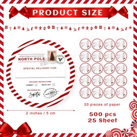 Affrolling 500 Pcs North Pole Christmas Stickers from Santa for Gifts 2 Inch Self Adhesive Christmas Gift Tag Round Xmas Wrapping Paper Labels for Xmas Party Holiday Cards Envelopes Boxes(Cute)