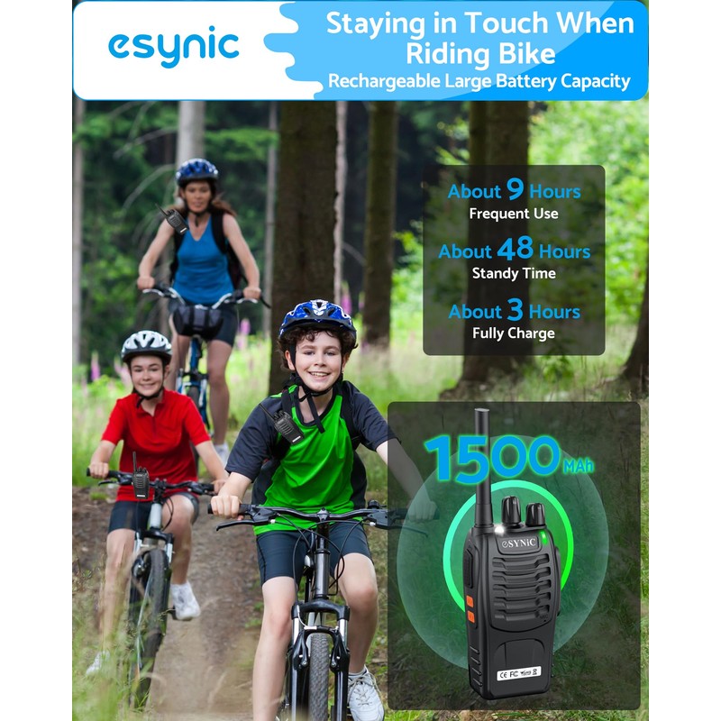 eSynic 4Pack Walkie Talkies 5KM/3Miles Long Range 16 Channels Walky
