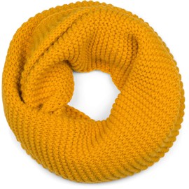 styleBREAKER 01018166 Women's Knitted Loop Scarf Plain with Left Knit Pattern, Warm Winter Knitted Scarf, Tube Scarf, curry