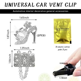 Ziciner 2PCS Bling Heart Car Air Vent Clips Charms, Heel & Bag Shaped Crystal Air Freshener Vent Clips, Rhinestone Air Conditioning Outlet Clip, Car Decor Accessories for Women Girls (Heel+Bag)