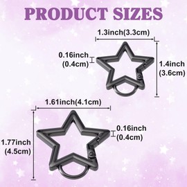 OIIKI 2 PCS Zinc Alloy Star Carabiner, Heavy Duty Star Shaped Keychain Clip with Keychain Rings, Black Carabiner Clip for Keys, Wallet, Camping, Fishing - 2 Sizes