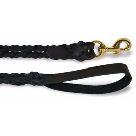 J&J Dog Supplies Deluxe Full-Braided Leather Dog Leash (Black, 5' 1/2")