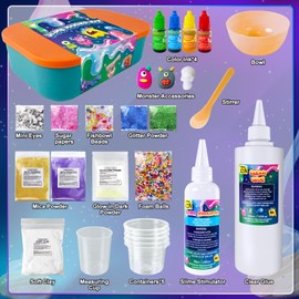 Monster Slime Kit, Galaxy & Glow in The Dark Slime Making Kit for Girls Boys 6-12, DIY Slime Kit with Add-ins, Foam Balls, Charms, Glitter, Slime Toy for Children