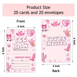 Zodvery Cowgirl Yeehaw Birthday Party Invitations Cards - Western Disco Ball Party Invites for Girls - Kids Fill in the Blank Invites Favors Supplies, 20 Cards with Envelopes set/B08