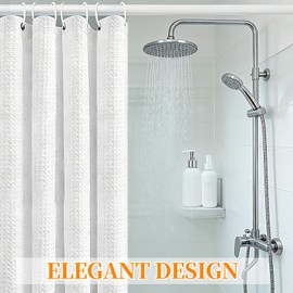 MospdyGear Water and Mould Proof Shower Curtain, White Waffle Weave Machine Washable 180x180cm with Hooks, Easy Clean Bathroom Decor
