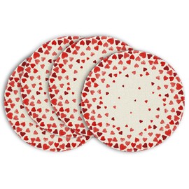 Artoid Mode Red Love Hearts Valentine Round Placemats Set of 4,14 Inch Round Table Mats for Indoor Outdoor Holiday Anniversary Dining Decoration