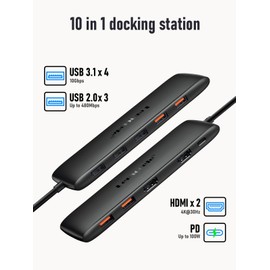 Lemorele 10 -in-1 USB C Docking Station for Laptop Dell Mac HP Lenovo, 10Gbps USB C Hub with 2 HDMI, 4*USB 3.1 10Gbps Data Port, 100W PD Charging, 3 USB 2.0 for Keybord, Mouse