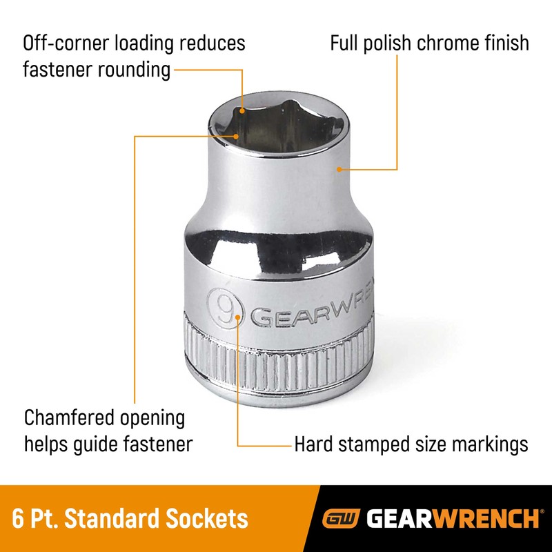 GEARWRENCH 3/8" Drive 6 Point Standard Metric Socket 19mm, 6