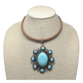 Erica Lyons Silver Turquoise Pendant Choker Necklace #N2785