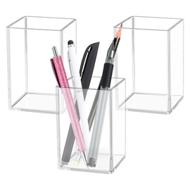 Nizirioo Acrylic Pen Holder Desk Transparent: Pack of 3 Acrylic Pen Holder Make Up Brush Holder Stationery Organiser Cup, Pen Holder Brush Container for Desktop Stationery