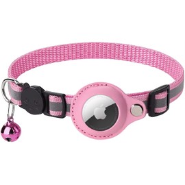 Cat Collar Breakaway, Reflective Kitten Collar with Air Tag Holder and Bell for Girl Boy Cats(Pink)