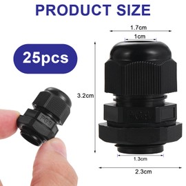 Faankiton 25PCS PG9 Adjustable Cable Glands, Waterproof Nylon Cable Glands, Cable Gland Waterproof Nylon Cable Connectors, Thread Gland Connectors, Cable Gland Wire Protector with Locknut, Black