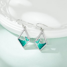 Wave Earrings Dangle S925 Sterling Silver Ocean Waves Stud Earrings Waves Jewellery for Women Ladies Female Waves Gifts, Sterling Silver, No Gemstone