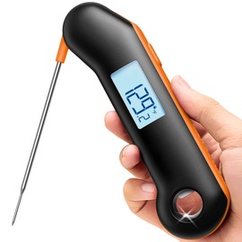 ThermoMaven Professional Meat Thermometer, Instant Read in 0.5 Sec, NIST Certified Accuracy ±0.5°F, IP67 Waterproof, Ambidextrous Backlight, Auto-Rotating Display, for BBQ/Grill/Cooking, Black&Orange