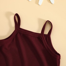 WASAIGOOD Infant Baby Girls Ribbed Pants Set 3pcs Slim Camisole Long Sleeve Cardigan High Waist Pants Solid Cotton Outfits (Maroon,18-24 Months)