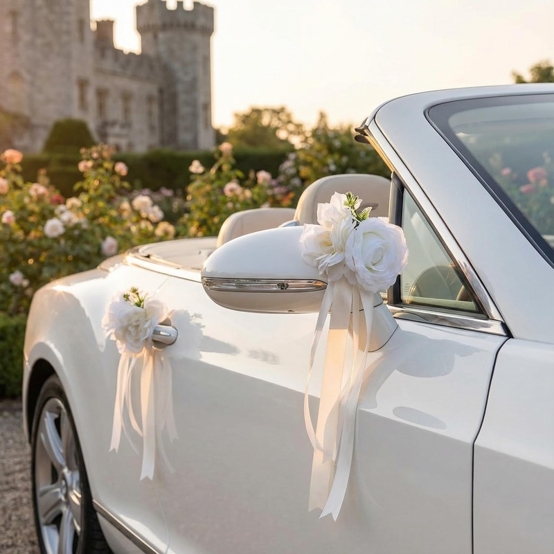 Handmade 4 White Dual-Head Wedding Car Decorations – Artifical Flowers,Floral