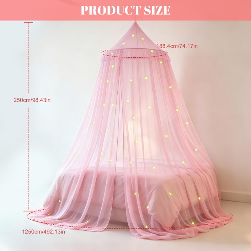 Apradas Round Girls Bed Canopy - Pink Bed Curtains for