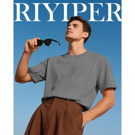 Riyiper 3 Pack Men's Short Sleeve T Shirts Loose Crew Neck Casual Stretchy Tees Summer Textured Knit Basic Lightweight Tops(Army Green, Light Gray, Black,Medium)