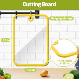Glass Cutting Board,Glass Cutting Boards for Kitchen Counter,Clear Tempered Chopping Board Set with Non-Slip Silicone Edge,Hanging Hole,Dishwasher Safe,Heat Proof,Shatter Proof (Yellow)