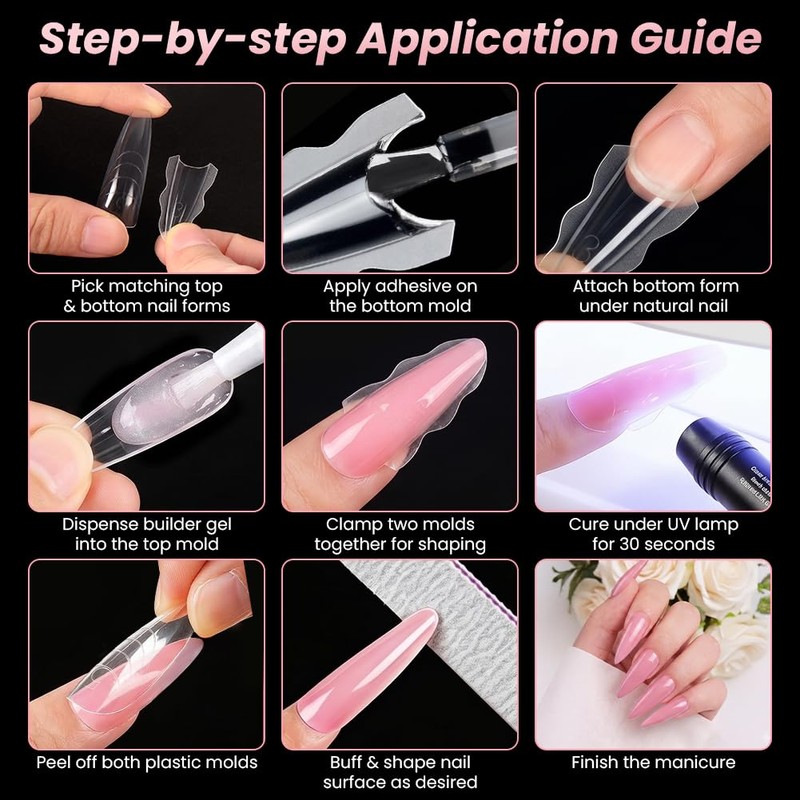 AOOWU Sandwich Dual Nail Forms, 180 Pcs Gel Nail Tip