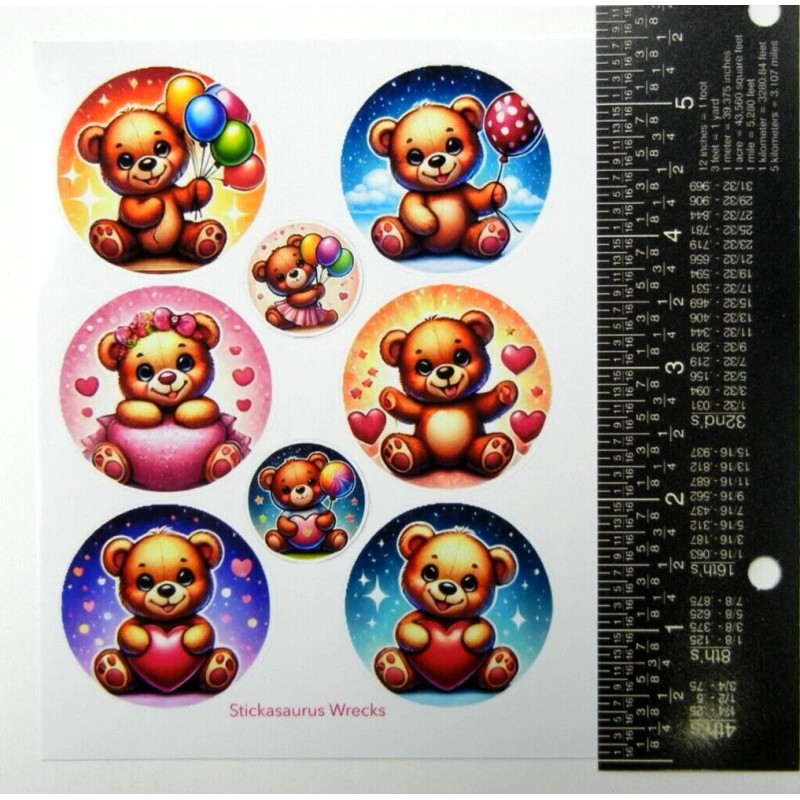 Stickasaurus Wrecks Cute Teddy Bears Round Stickers Sheet