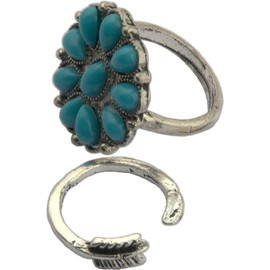 Rings, Southwestern Set of Two Faux Turquoiseand Silver Colored Rings+GIFT BAG