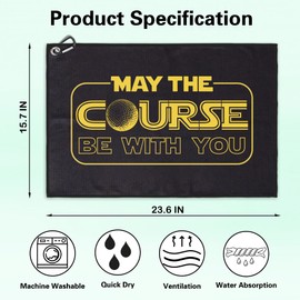 Msticey May The Course Be with You Printed Microfiber Golf Towel with Clip, Great Golf Gifts for Dad Mom Papa Grandpa Golfer, Father's Day Birthday Retirement Gifts, Golf Accessories for Men Women