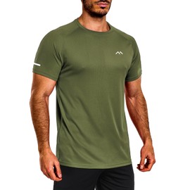 Wectm Men's Mesh Athletic Shirts Quick-Dry for Gym Running Training Workout,5016, Olive Green, S