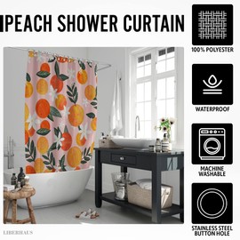 Peach Shower Curtains for Bathroom Decorations - Pink Bathroom Shower Curtain Fabric Orange Bathroom Decor Orange Curtains with 12 Hooks - Apricot Colorful Shower Curtain Waterproof Curtains Floral