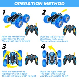 KKONES Remote Control Car, 2.4GHz Double Sided 360° Flips Rotating Electric Race RC Stunt Car, LED Wheel & Headlight High Speed Off Road Cars Toy Gift for 3 4 5 6 7 8-12 Year Old Boy Toys (Blue)